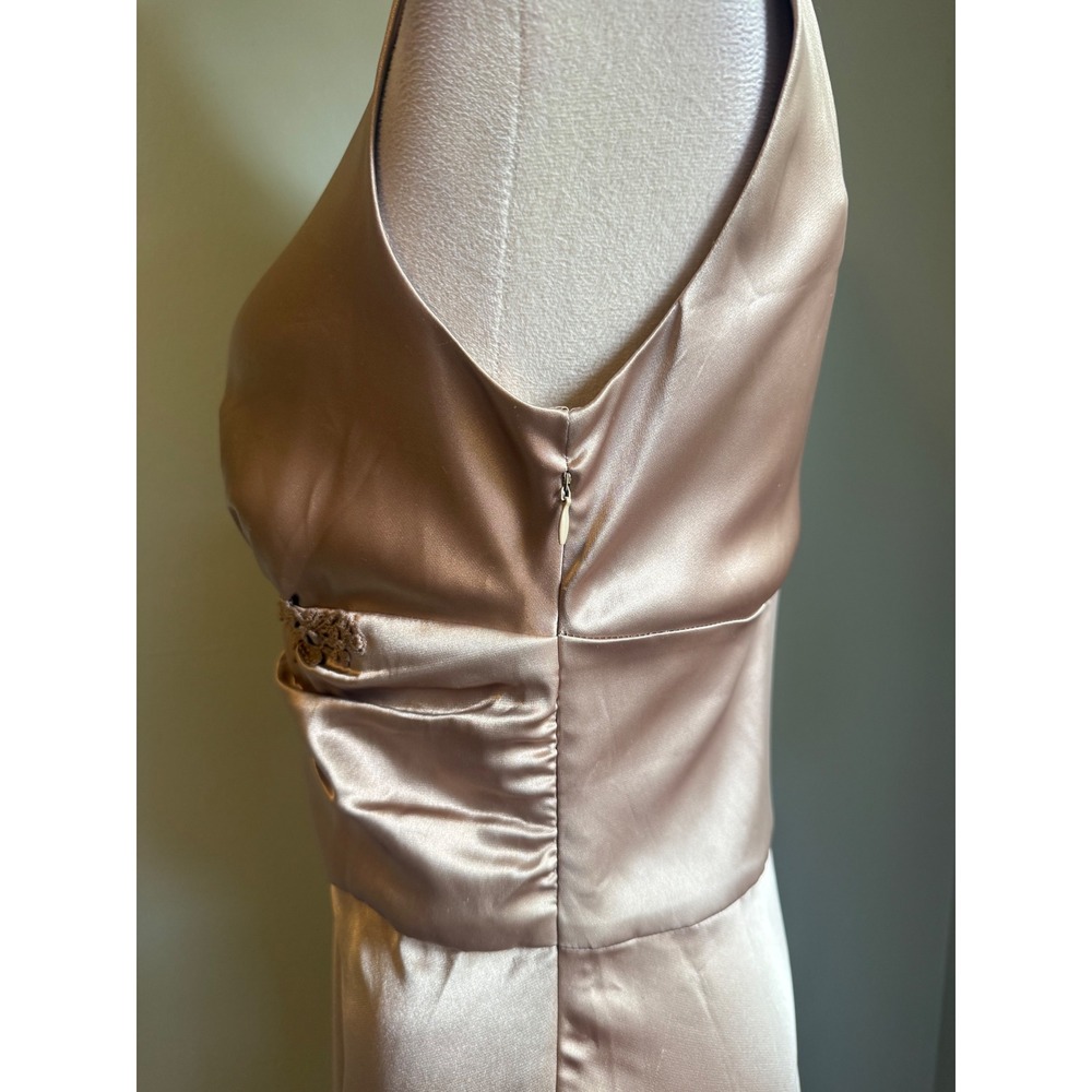 Newport News Champagne Satin Lace Midi Dress 10 vintage fairy boho whimsigoth Y - Picture 5 of 6